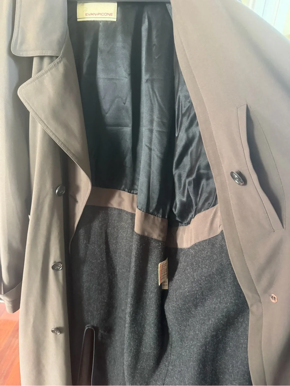 Evan Picone Men's 44R Double-Breasted Trench Coat - Brown
